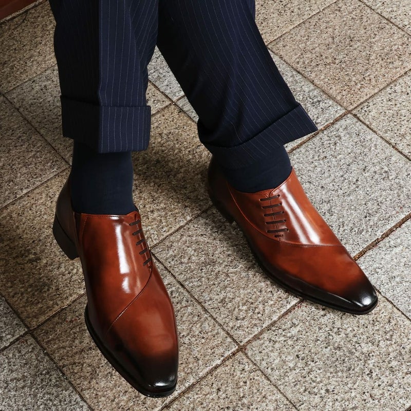 クインクラシコオリジナル 国産ビジネスシューズ サイドレース エラスティック 25005　着用1