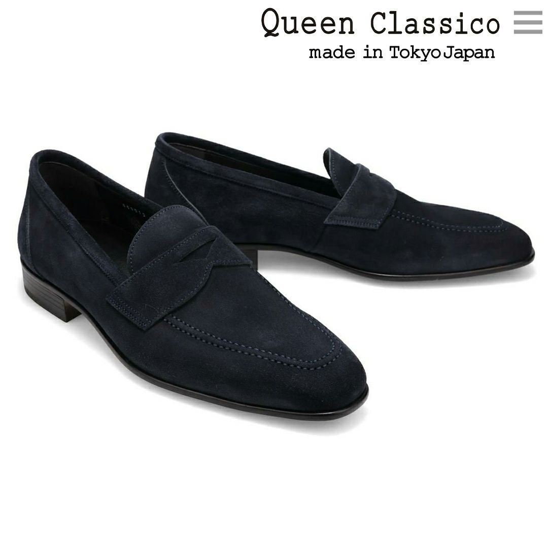 Queen Classico ネイビーローファー41 クインクラシコ国産ライン イタリアンスエード コインローファー