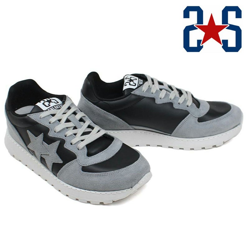 ツースター レディース レザースニーカー ブラック ライトグレー