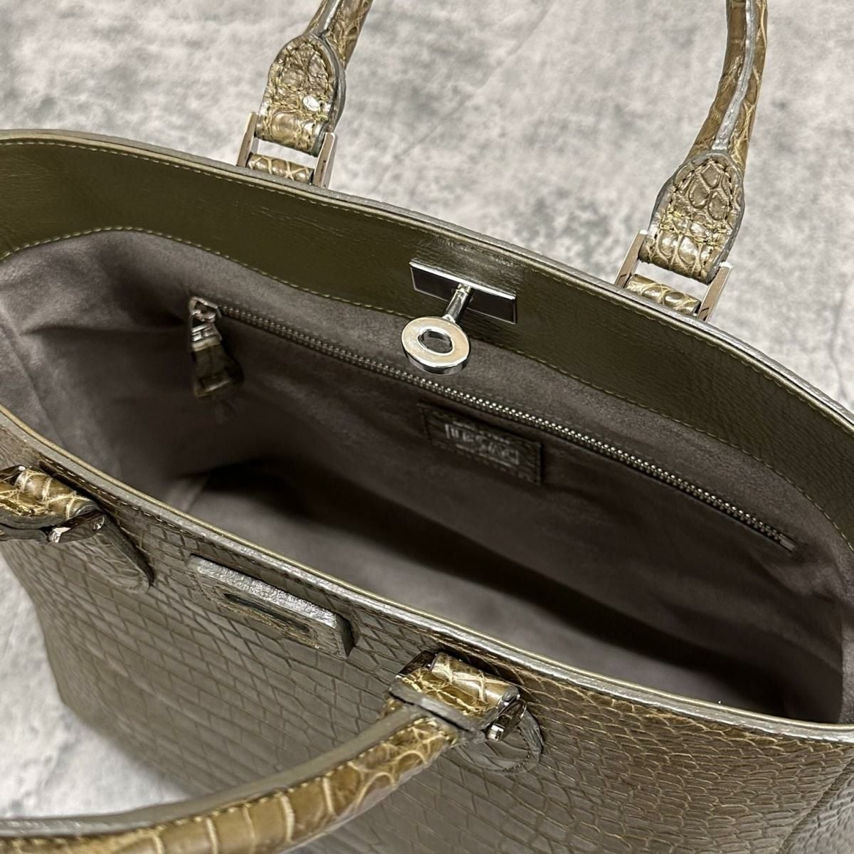 レザック バッグ クロコ トートバッグ CALON カーキ 国産(日本製)9