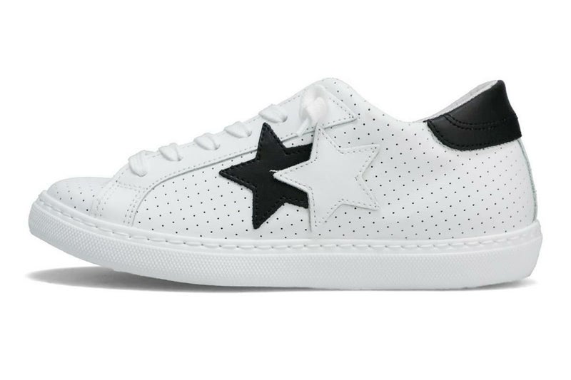 ツースター レディース レザースニーカー ホワイト ブラック イタリア製 2STAR 2s200w