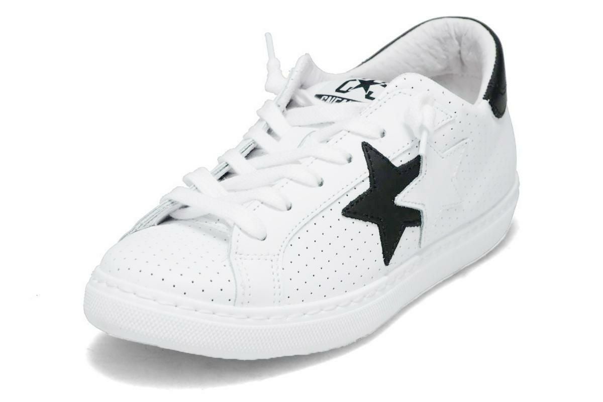 ツースター レディース レザースニーカー ホワイト ブラック イタリア製 2STAR 2s200w