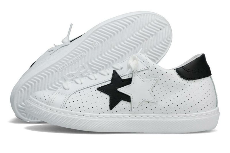 ツースター レディース レザースニーカー ホワイト ブラック イタリア製 2STAR 2s200w