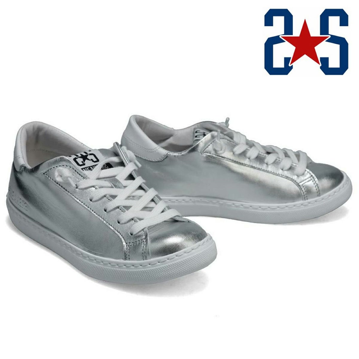  ツースター レディース レザースニーカー シルバー　ホワイト イタリア製 2STAR 2s203w