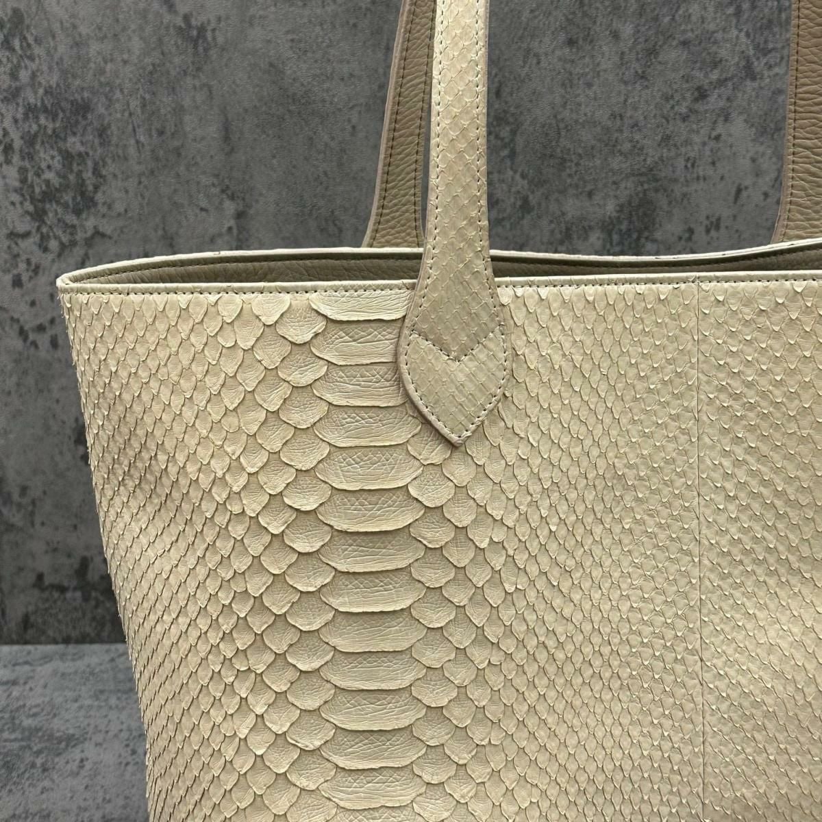 レザック パイソン トートバッグ クリーム 国産(日本製) LE'SAC garbac