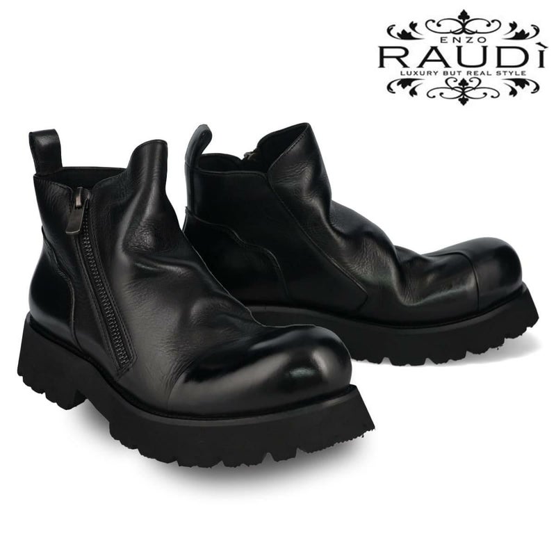  ラウディ メンズ カジュアルシューズ 厚底サイドジップブーツ ブラック RAUDi 53202