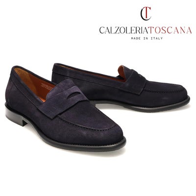 カルツォレリアトスカーナ スエード コインローファー イタリア製 Calzoleria Toscana qcnozomi ブルー　