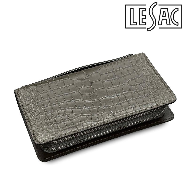 レザック クロコダイル ダブルファスナー長財布 グレー 国産(日本製) LE'SAC 8217　