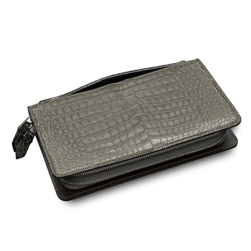 レザック クロコダイル ダブルファスナー長財布 グレー 国産(日本製) LE'SAC 8217　3
